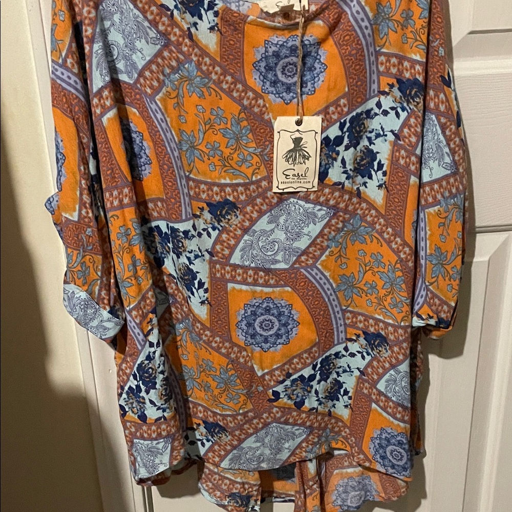 Bohemian Patchwork Blouse in Orange and Blue - Picture 5 of 9